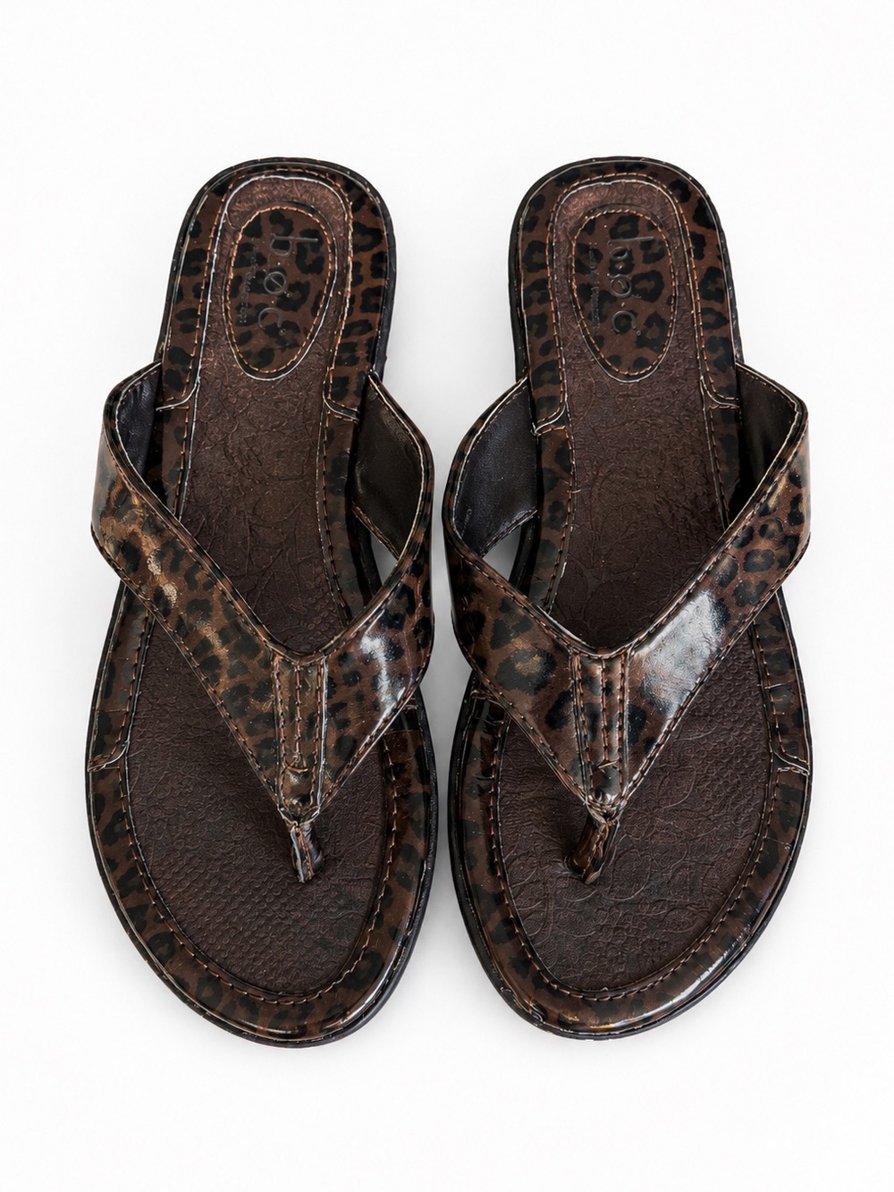 b.o.c Leopard Print Flip Flops Comfort Thong Sandals Brown Slip On Shoes Size 7